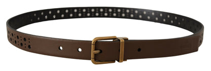 Ceinture couronne perforée en cuir marron Dolce &amp; Gabbana