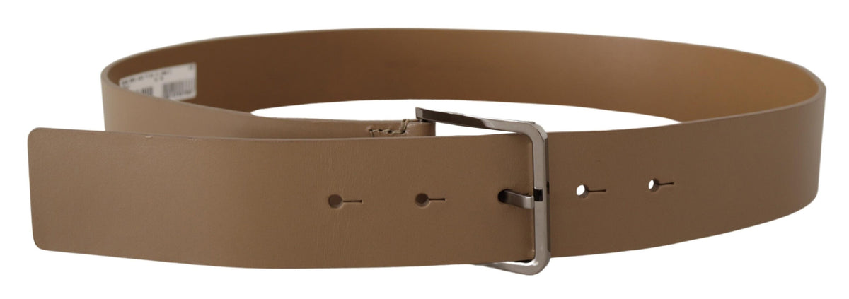 Ceinture large en cuir de veau beige Dolce &amp; Gabbana en métal argenté