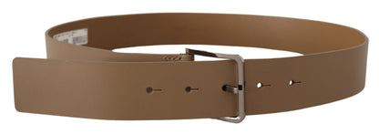 Ceinture large en cuir de veau beige Dolce &amp; Gabbana en métal argenté