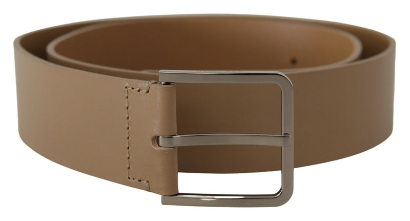 Ceinture large en cuir de veau beige Dolce &amp; Gabbana en métal argenté