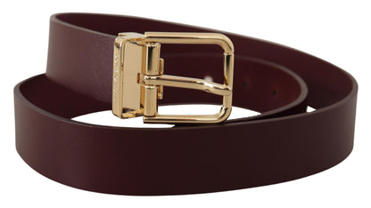 Dolce &amp; Gabbana Kastanjebruine Vitello lederen riem met gouden metalen gesp