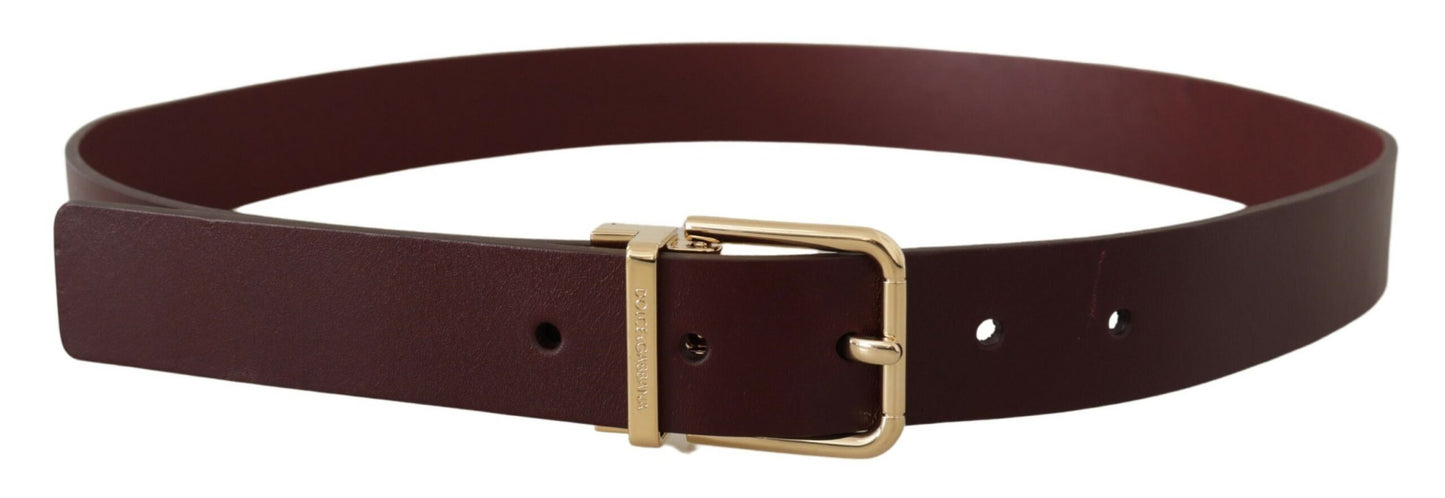 Dolce &amp; Gabbana Kastanjebruine Vitello lederen riem met gouden metalen gesp
