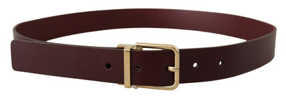 Dolce &amp; Gabbana Kastanjebruine Vitello lederen riem met gouden metalen gesp