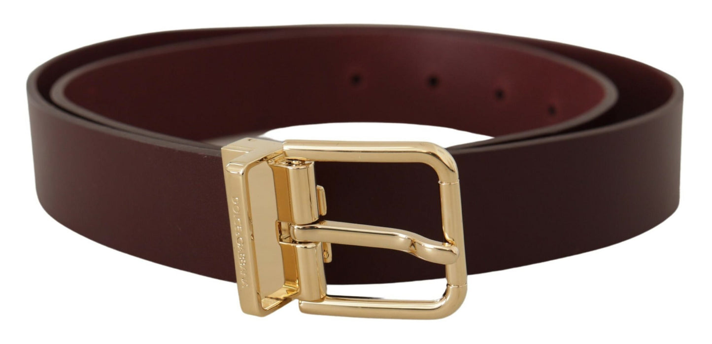 Dolce &amp; Gabbana Kastanjebruine Vitello lederen riem met gouden metalen gesp
