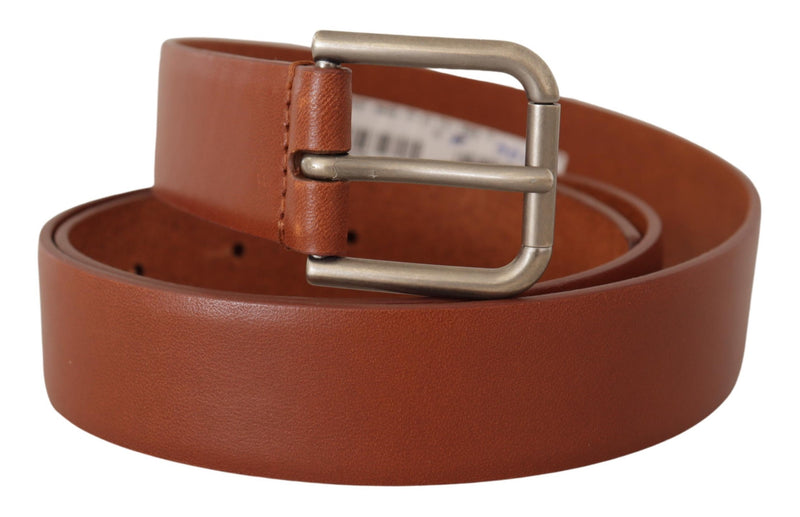 Ceinture Dolce &amp; Gabbana en cuir de veau marron avec boucle en métal argenté