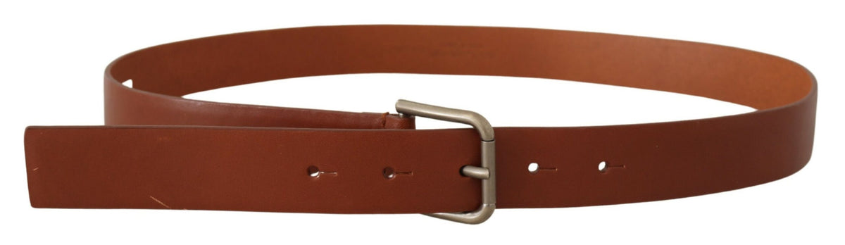 Ceinture Dolce &amp; Gabbana en cuir de veau marron avec boucle en métal argenté