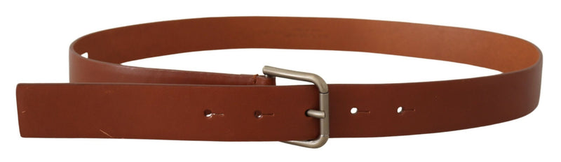 Ceinture Dolce &amp; Gabbana en cuir de veau marron avec boucle en métal argenté