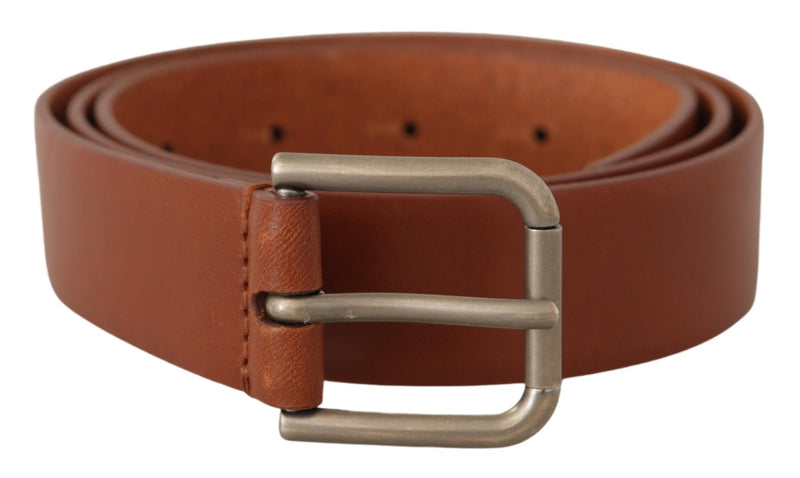 Ceinture Dolce &amp; Gabbana en cuir de veau marron avec boucle en métal argenté