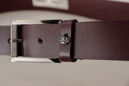 Ceinture Dolce &amp; Gabbana en cuir marron avec boucle couronne en métal argenté