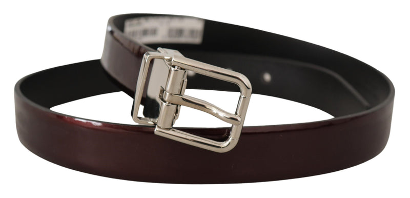 Ceinture Dolce &amp; Gabbana en cuir verni marron avec boucle en métal argenté