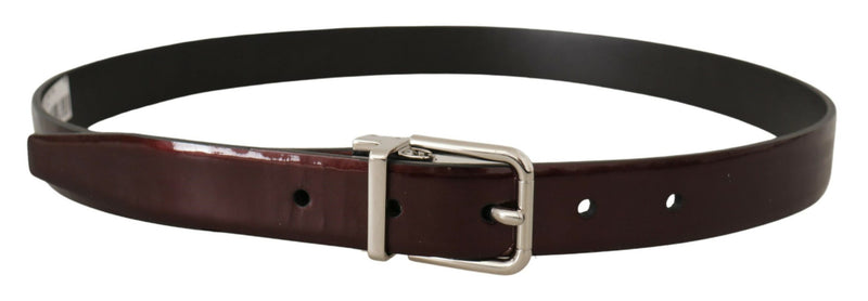 Ceinture Dolce &amp; Gabbana en cuir verni marron avec boucle en métal argenté