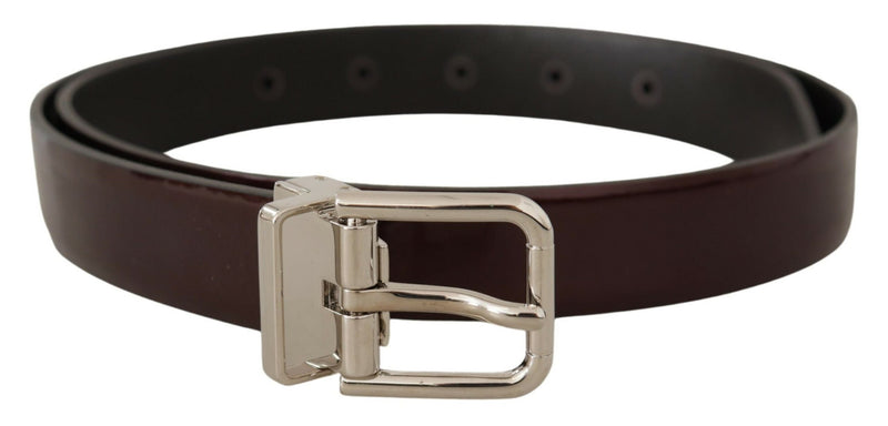 Ceinture Dolce &amp; Gabbana en cuir verni marron avec boucle en métal argenté