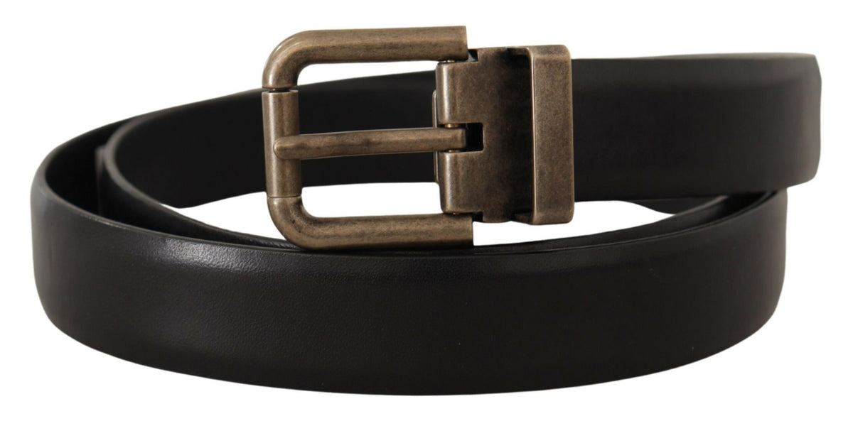 Ceinture Dolce &amp; Gabbana en cuir de veau noir avec boucle carrée en laiton brossé