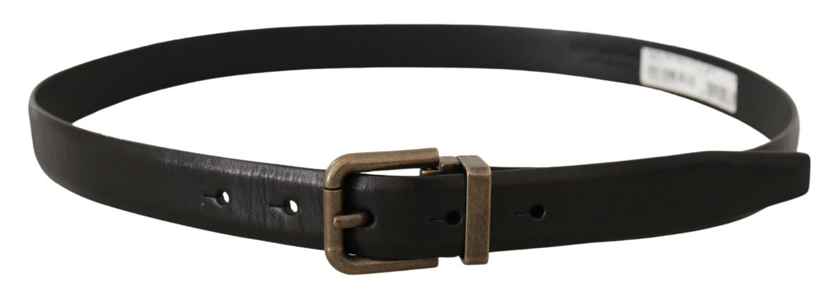 Ceinture Dolce &amp; Gabbana en cuir de veau noir avec boucle carrée en laiton brossé