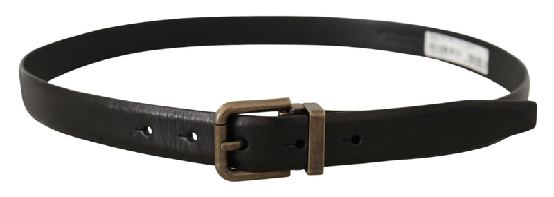 Ceinture Dolce &amp; Gabbana en cuir de veau noir avec boucle carrée en laiton brossé