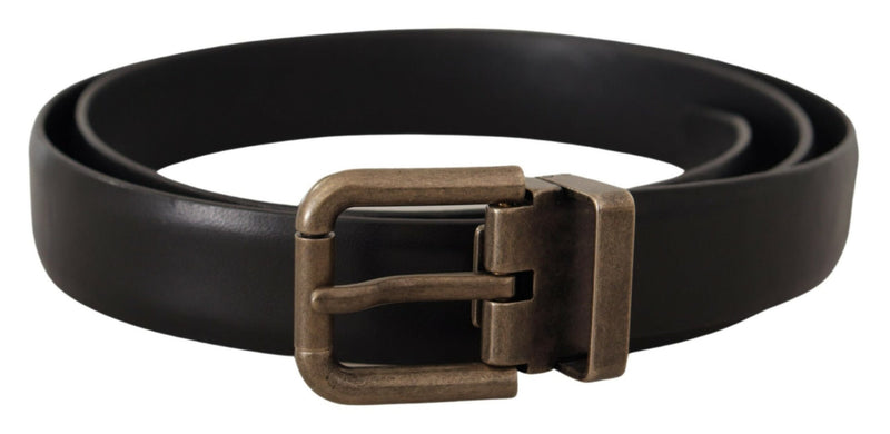 Ceinture Dolce &amp; Gabbana en cuir de veau noir avec boucle carrée en laiton brossé