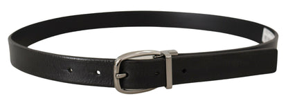 Dolce &amp; Gabbana Zwarte Leren Zilveren Chroom Metalen Logo Gesp Riem