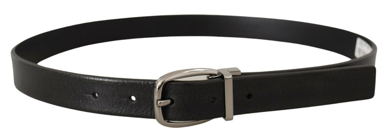 Ceinture Dolce &amp; Gabbana en cuir noir avec boucle en métal chromé argenté et logo