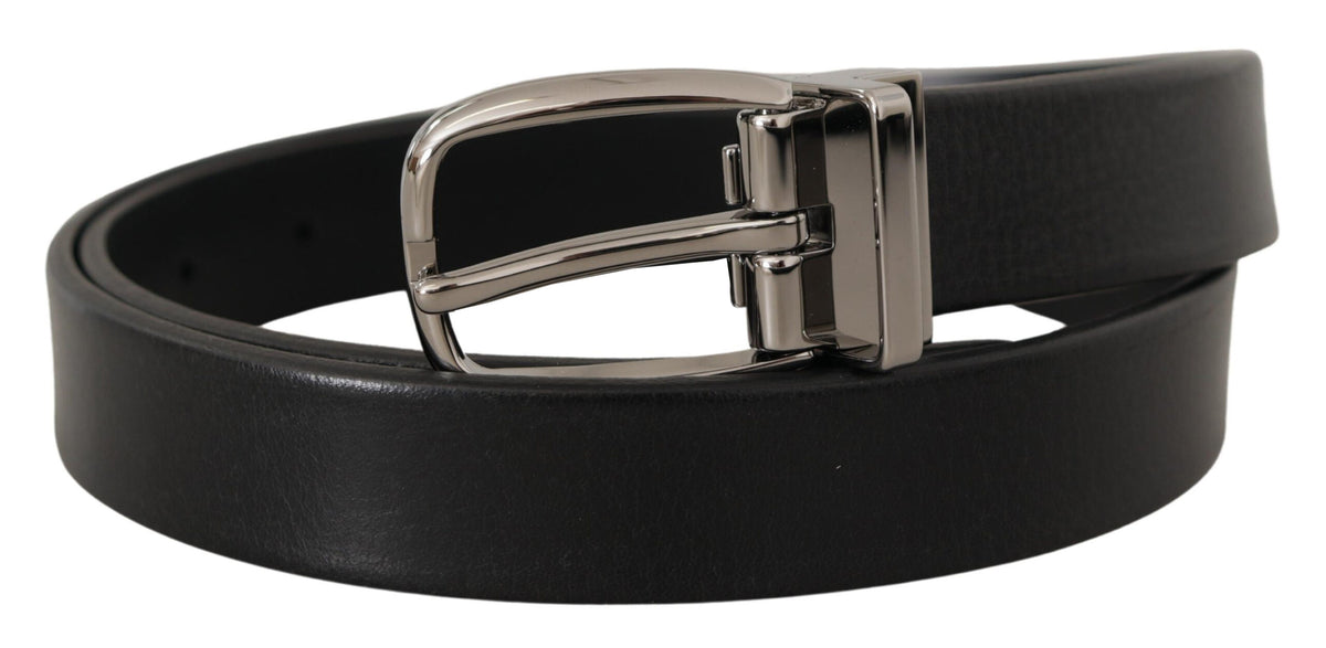 Ceinture Dolce &amp; Gabbana en cuir noir avec boucle en métal chromé argenté et logo