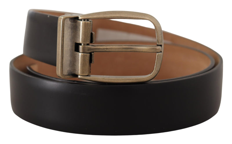 Ceinture Dolce &amp; Gabbana en cuir noir et marron avec boucle en métal vintage