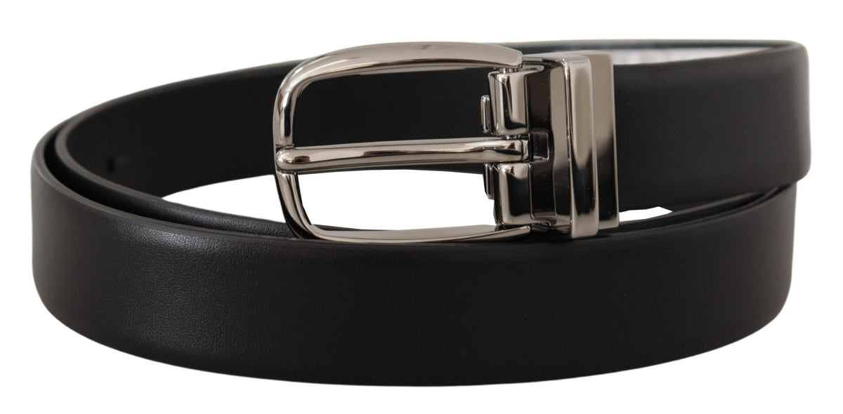Ceinture Dolce &amp; Gabbana en cuir noir avec boucle logo chromée en métal argenté