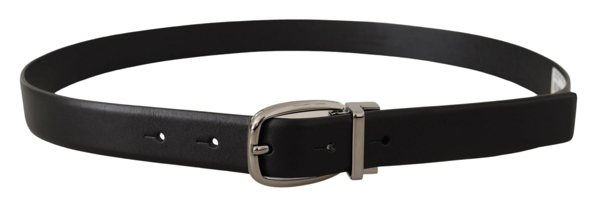 Ceinture Dolce &amp; Gabbana en cuir noir avec boucle logo chromée en métal argenté