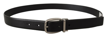 Dolce &amp; Gabbana Zwarte Leren Zilveren Metalen Chrome Logo Gesp Riem
