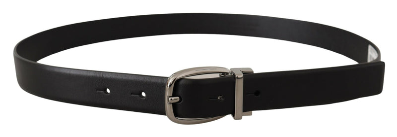 Ceinture Dolce &amp; Gabbana en cuir noir avec boucle logo chromée en métal argenté