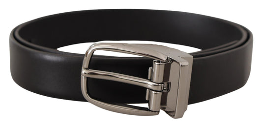 Ceinture Dolce &amp; Gabbana en cuir noir avec boucle logo chromée en métal argenté