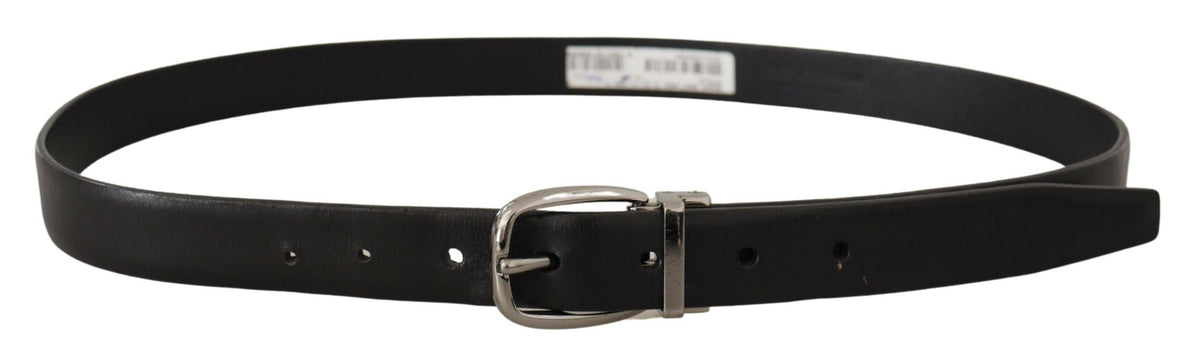 Ceinture Dolce &amp; Gabbana en cuir noir avec boucle en métal chromé et logo