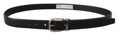 Dolce &amp; Gabbana Zwarte Leren Chromen Logo Metalen Gesp Riem