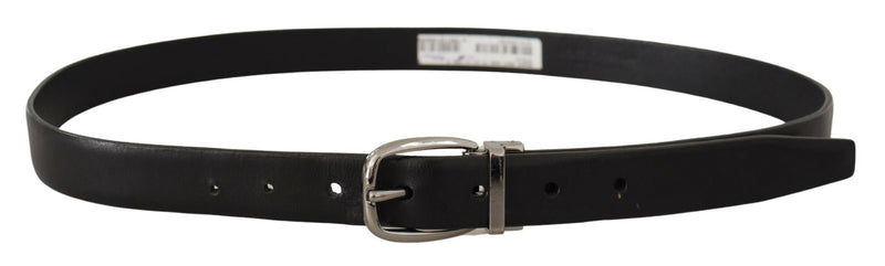 Ceinture Dolce &amp; Gabbana en cuir noir avec boucle en métal chromé et logo