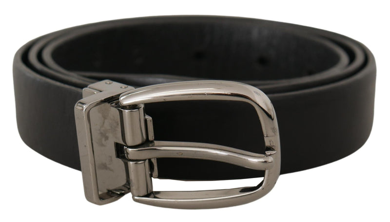 Ceinture Dolce &amp; Gabbana en cuir noir avec boucle en métal chromé et logo