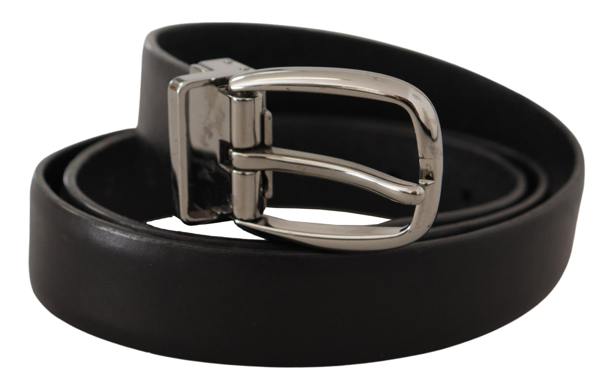 Ceinture Dolce &amp; Gabbana en cuir noir avec boucle en métal chromé et logo