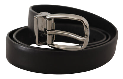 Dolce &amp; Gabbana Zwarte Leren Chromen Logo Metalen Gesp Riem