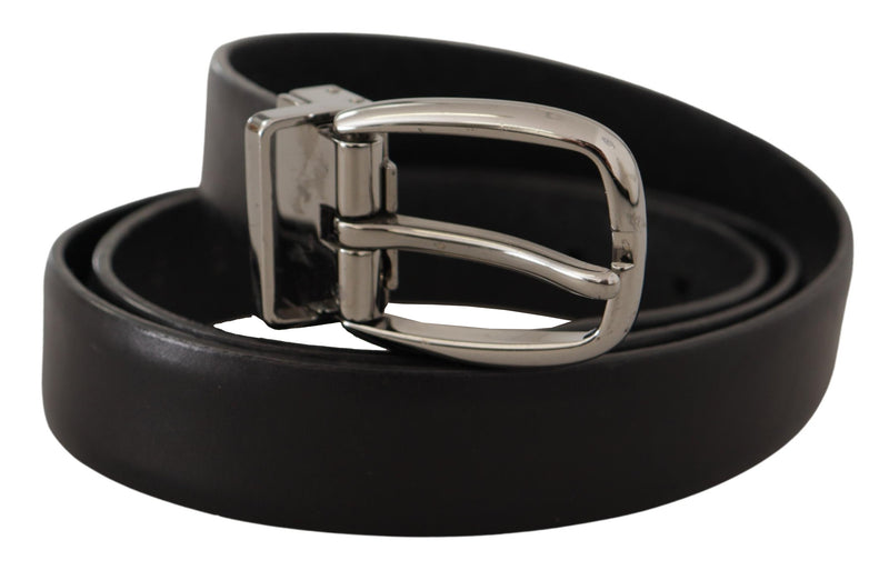 Ceinture Dolce &amp; Gabbana en cuir noir avec boucle en métal chromé et logo