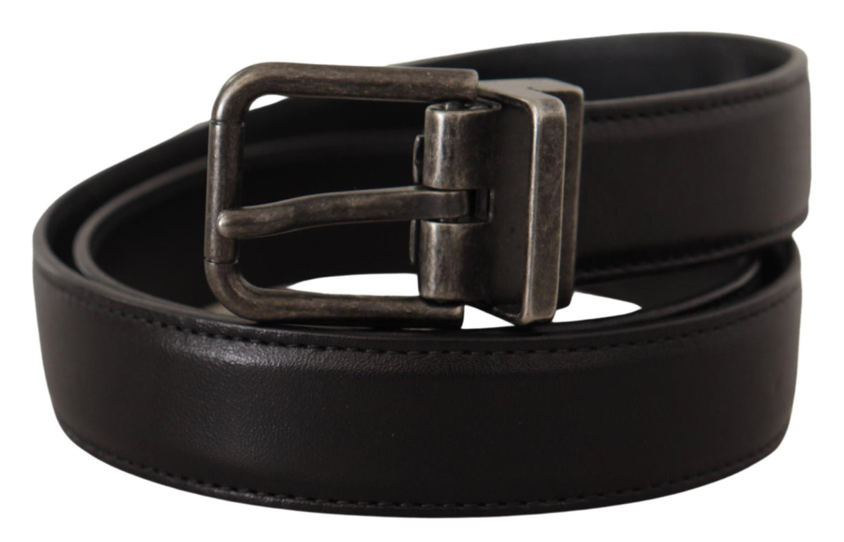 Ceinture Dolce &amp; Gabbana en cuir de veau noir avec boucle en métal et logo