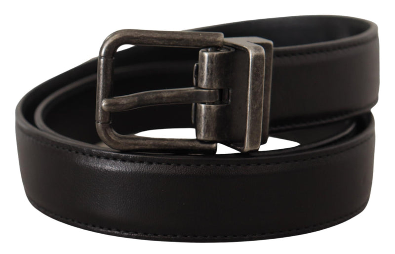 Ceinture Dolce &amp; Gabbana en cuir de veau noir avec boucle en métal et logo