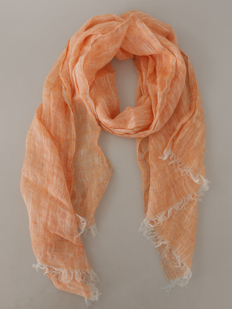 Malo Peach Linen Knitted Shawl Wrap with Fringes Scarf