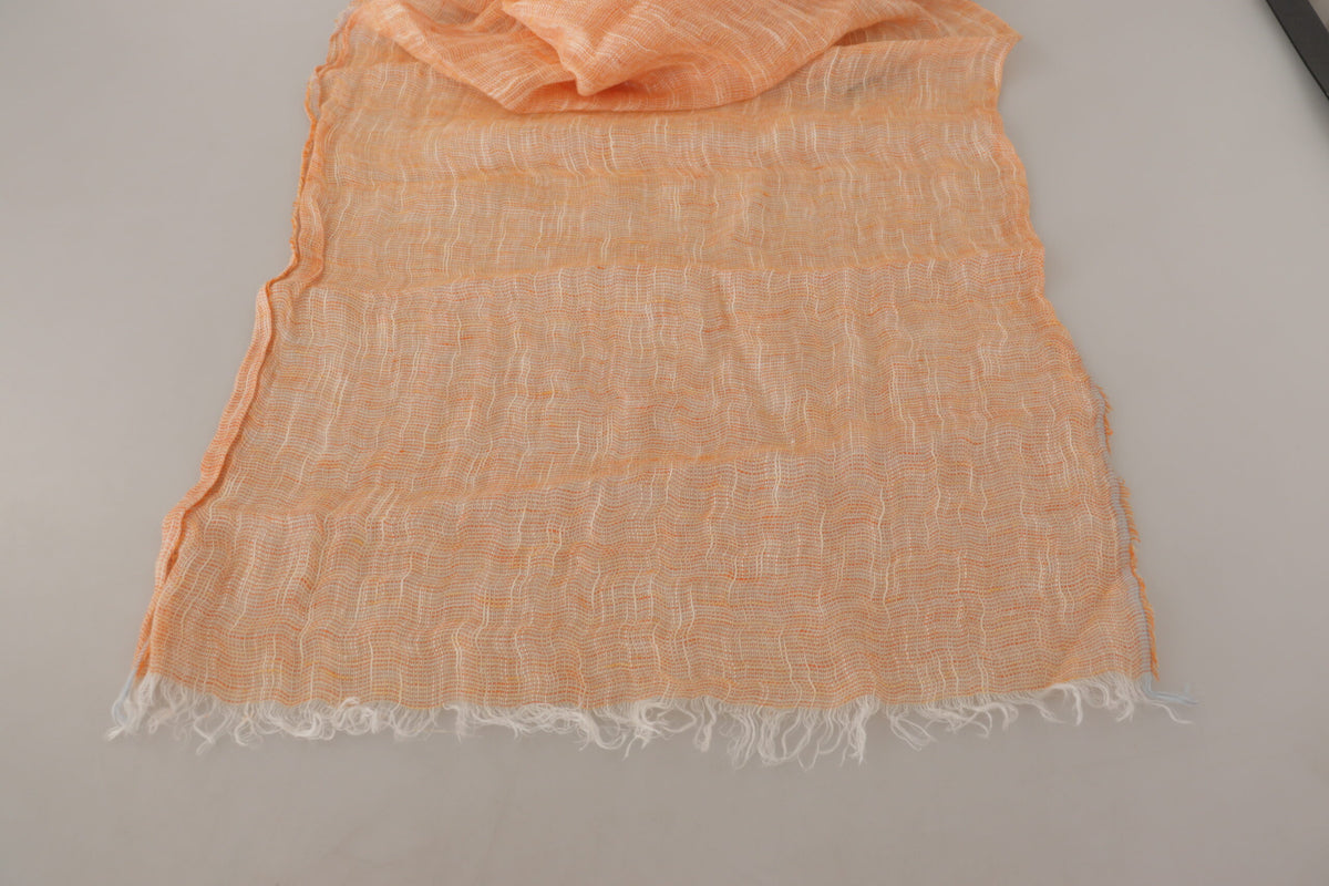 Malo Peach Linen Knitted Shawl Wrap with Fringes Scarf
