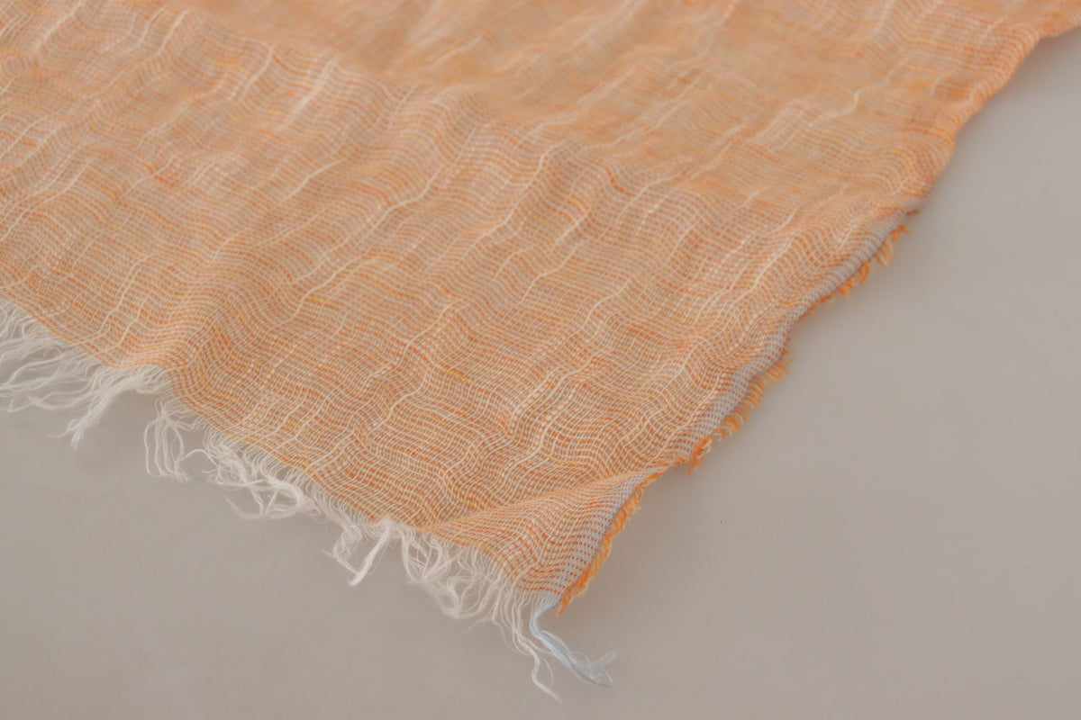 Malo Peach Linen Knitted Shawl Wrap with Fringes Scarf