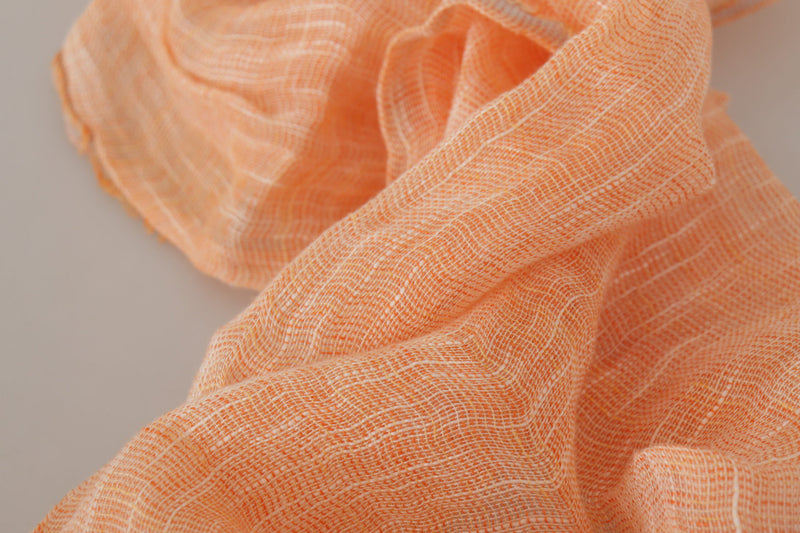 Malo Peach Linen Knitted Shawl Wrap with Fringes Scarf