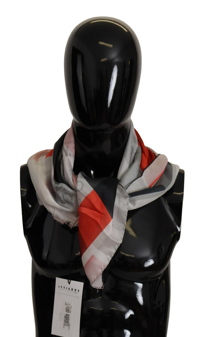 Costume National Écharpe Foulard en Soie Grise et Rouge