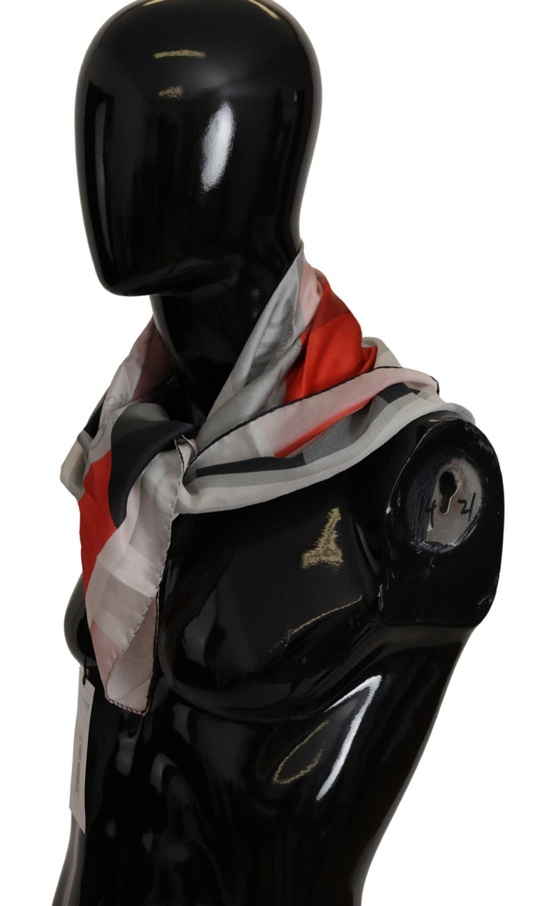 Costume National Écharpe Foulard en Soie Grise et Rouge