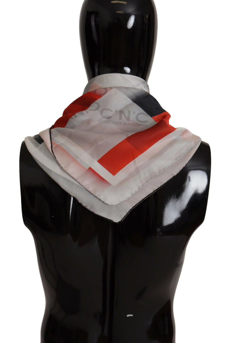 Costume National Écharpe Foulard en Soie Grise et Rouge