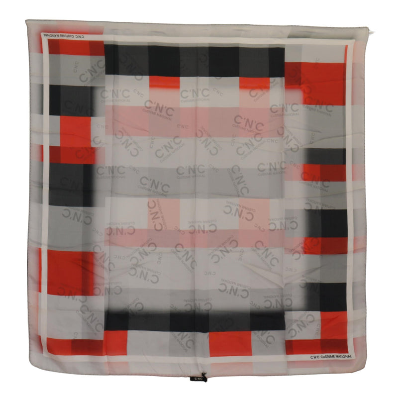 Costume National Écharpe Foulard en Soie Grise et Rouge