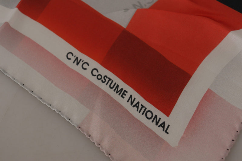 Costume National Écharpe Foulard en Soie Grise et Rouge