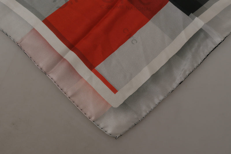 Costume National Écharpe Foulard en Soie Grise et Rouge