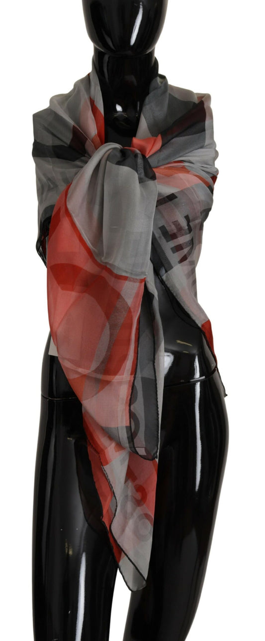 Costume National Gris Rouge Châle Foulard Wrap Écharpe