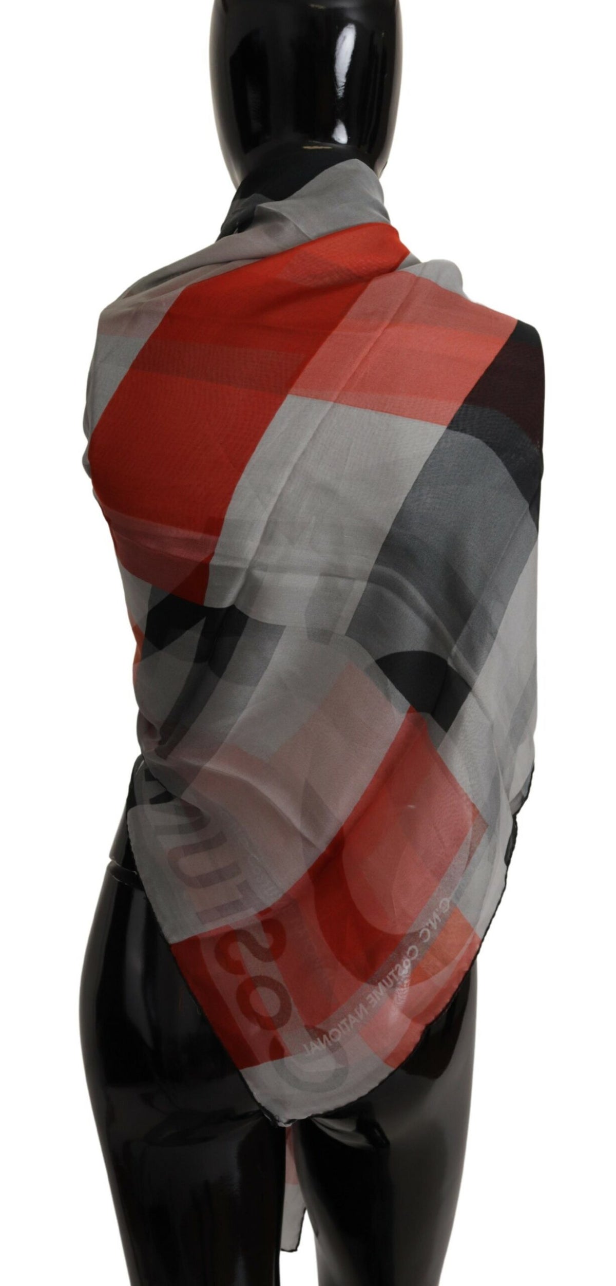 Costume National Écharpe Foulard Wrap Gris Rouge